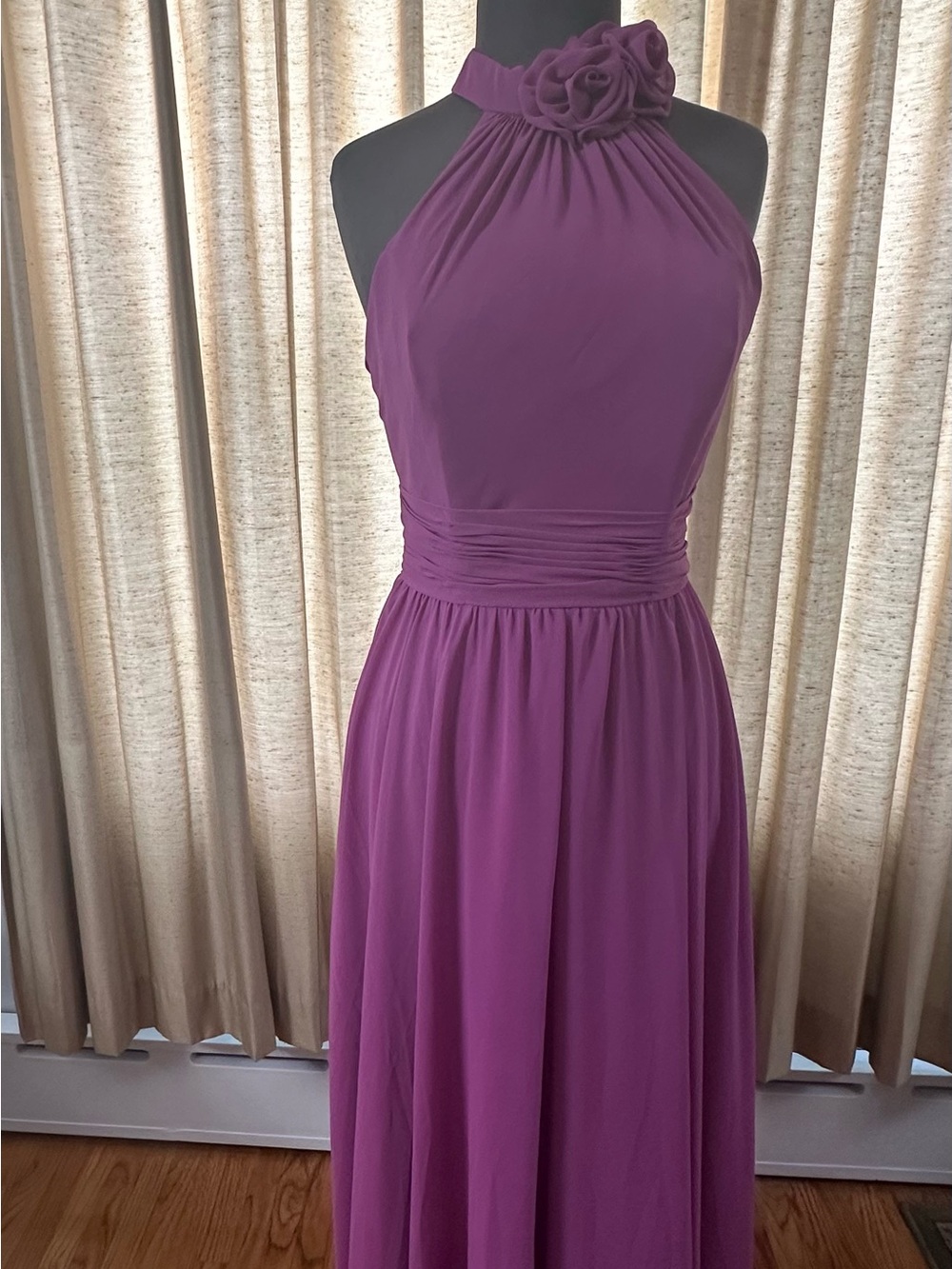 Allure Plum Halter Maxi Dress with Rosette Neckline